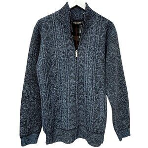 Vertical Sport Mens Sweater Jacket S/M Zip Front Blue Cardigan Fleece Lined